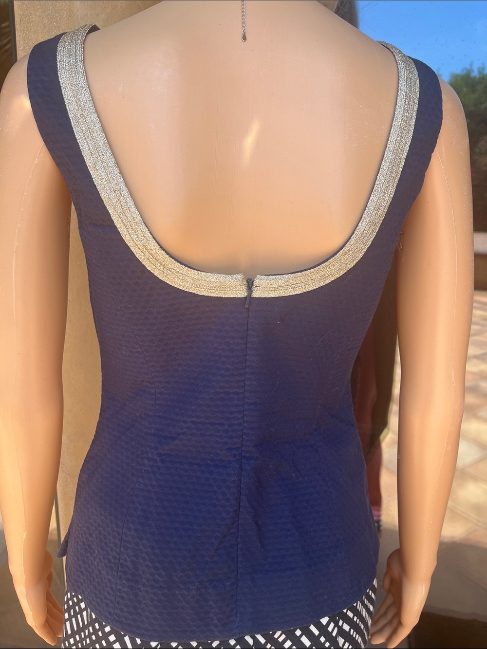 Lilly Pulitzer Navy Tank with Gold Embellished Neckline - Picture 6 of 10